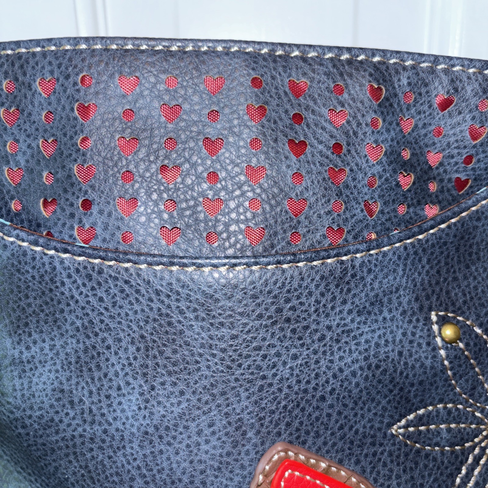 CHALA NAVY BLUE RED CARDINAL SWEET MESSENGER CROSSBODY TOTE PURSE FAUX LEATHER