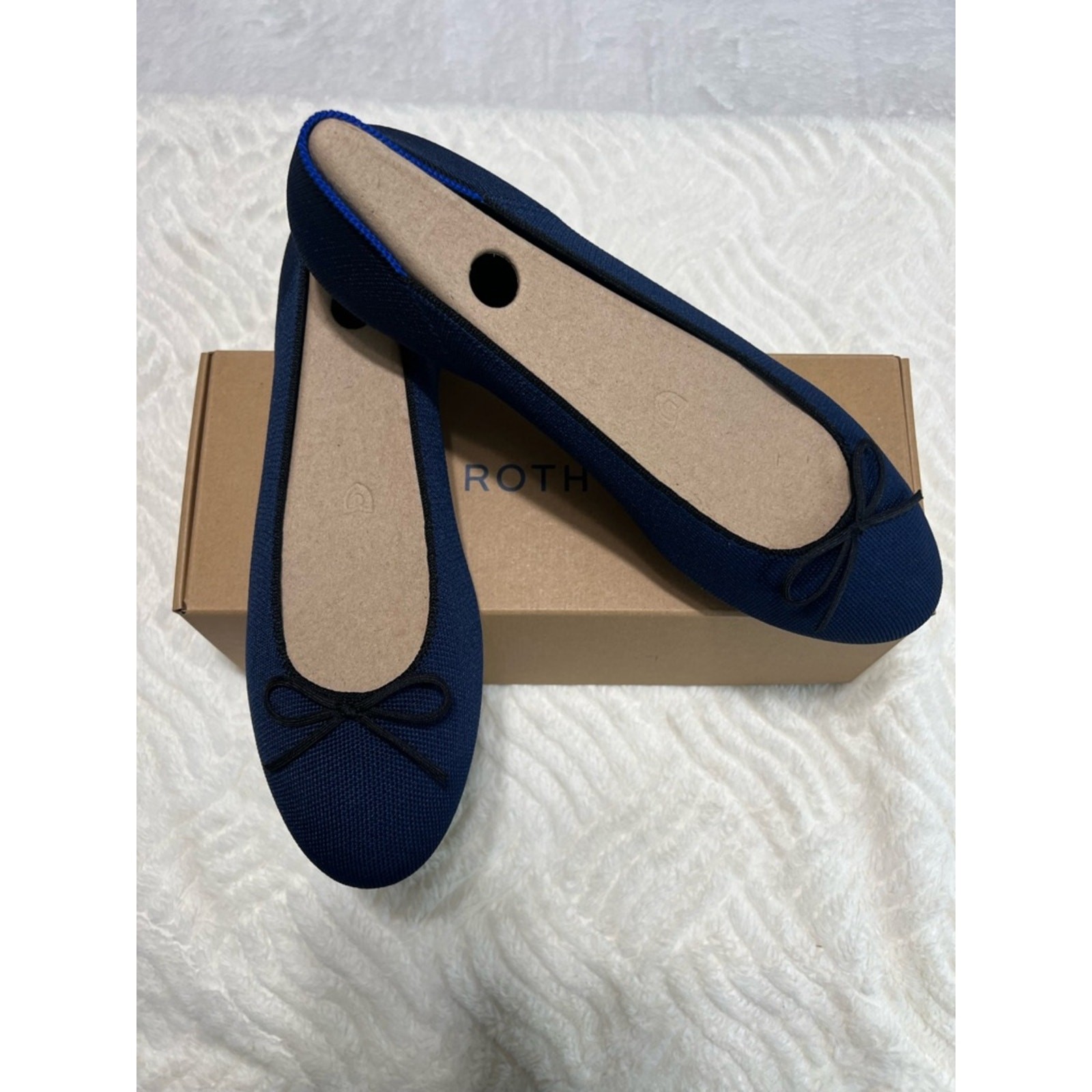 Rothy’s The Ballet Flat Dark Navy Bow Flats NIB Size 12.5