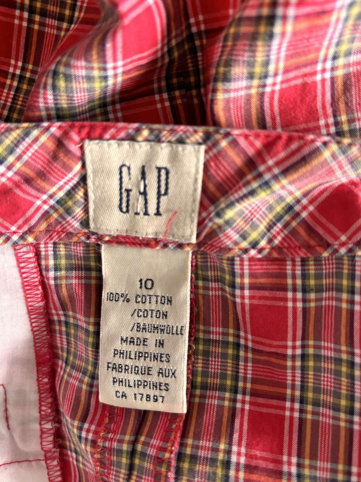 Gap Vintage Y2K Skirt Fit 8 W26 Red Multi Wrap Plaid Check Mini Retro Cotton