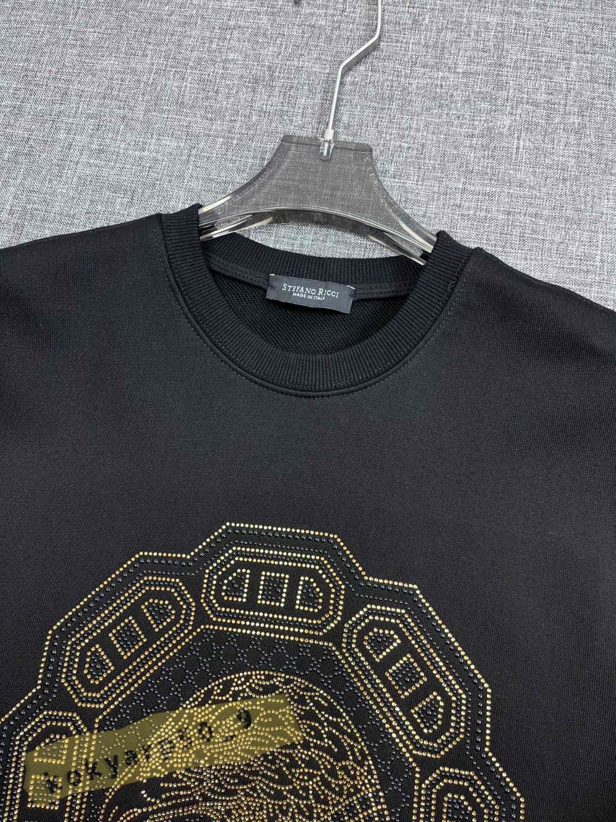 Stefano Ricci 3D Embroidered Logo Black Men’s Casual Round-Neck Sweatshirt
