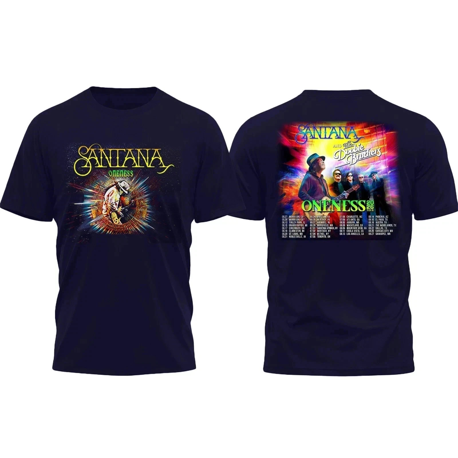 Santana and The Doobie Brothers Oneness Tour 2026 Shirt 2 Sides S-5XL