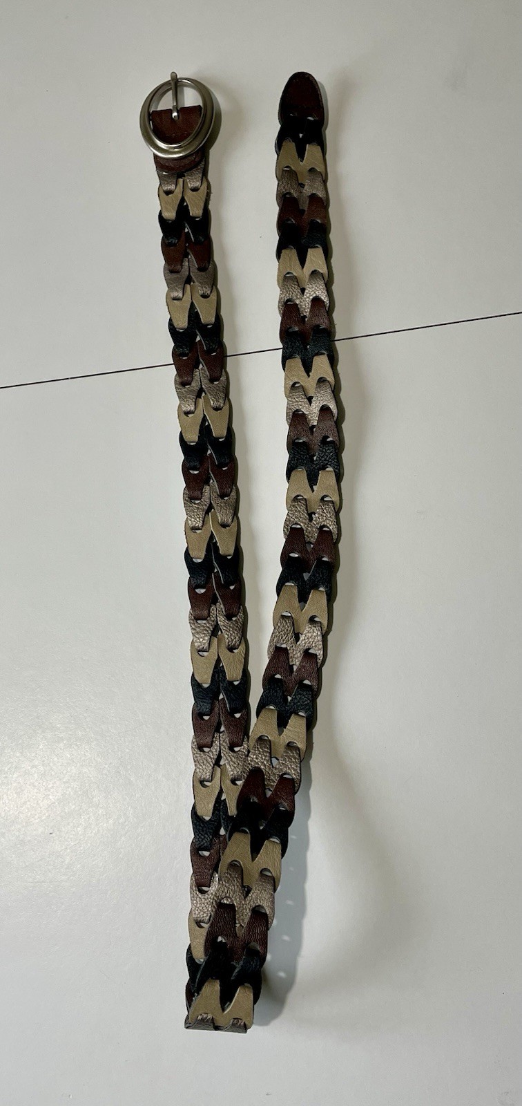 Vintage Multi-Color Leather Link Woven Belt Boho Braided 1.25″ Wide 42″ Length