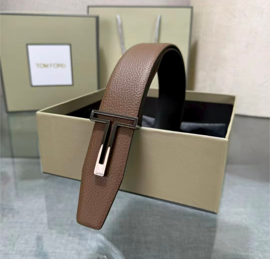 Tom Ford T Silver Buckle Reversible Leather Belt Dark Brown Length 105cm New