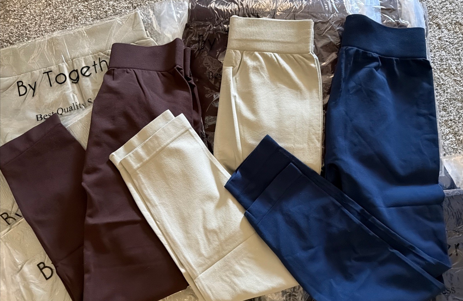 NEW Woman’s LOT Of 3 Leggings Seamless Navy- Brown-Gray One Size Fits Most S M L