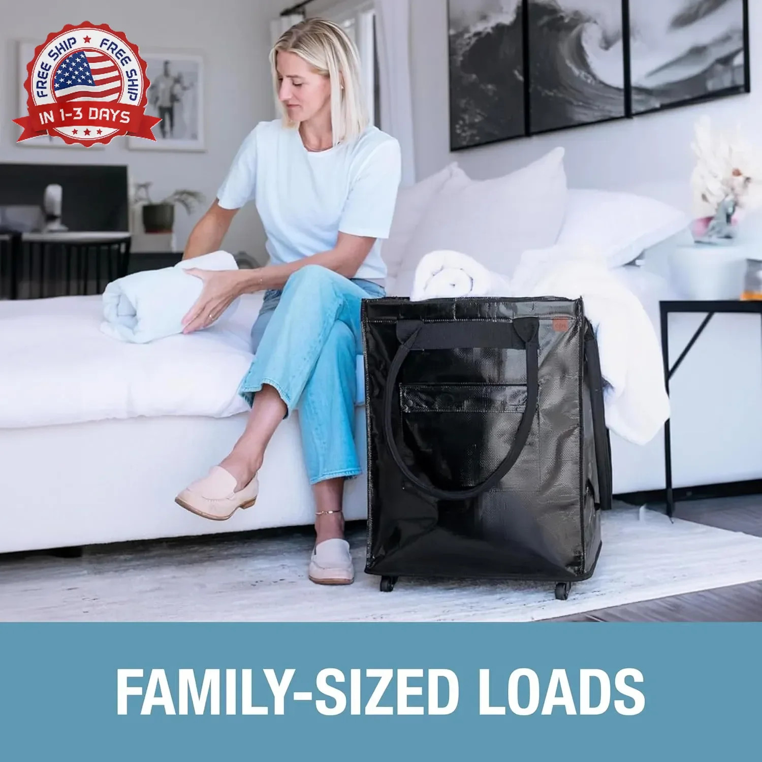 90L Collapsible Rolling Tote Bag Heavy-Duty Waterproof for Groceries Laundry