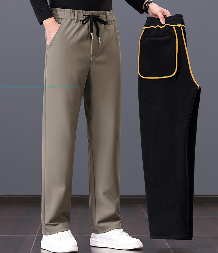Winter Men Fleece Lined Joggers Pants Workout Warm Trousers Casual Straight Pant