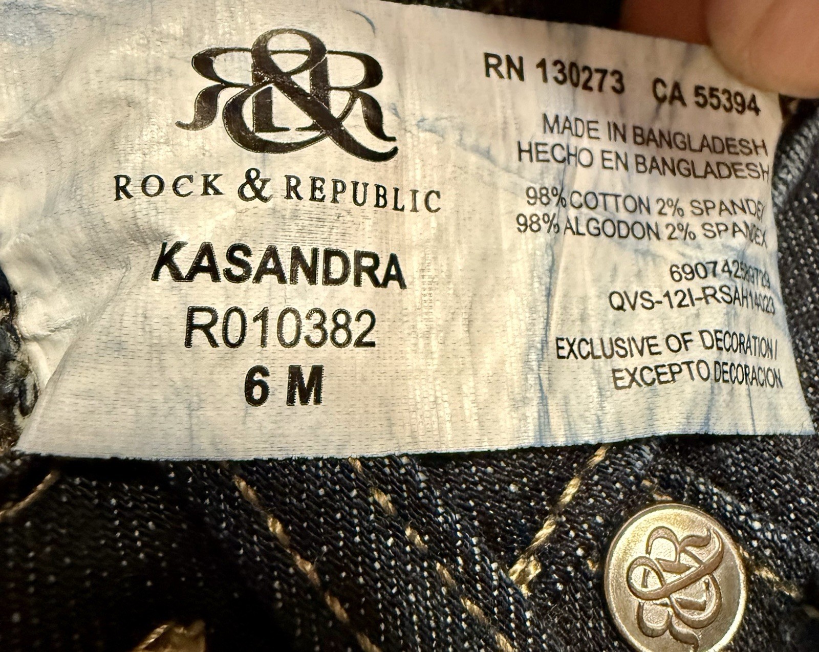 Rock & Republic Kasandra Bootcut Jeans Women’s Size 28 Dark Wash Rhinestone