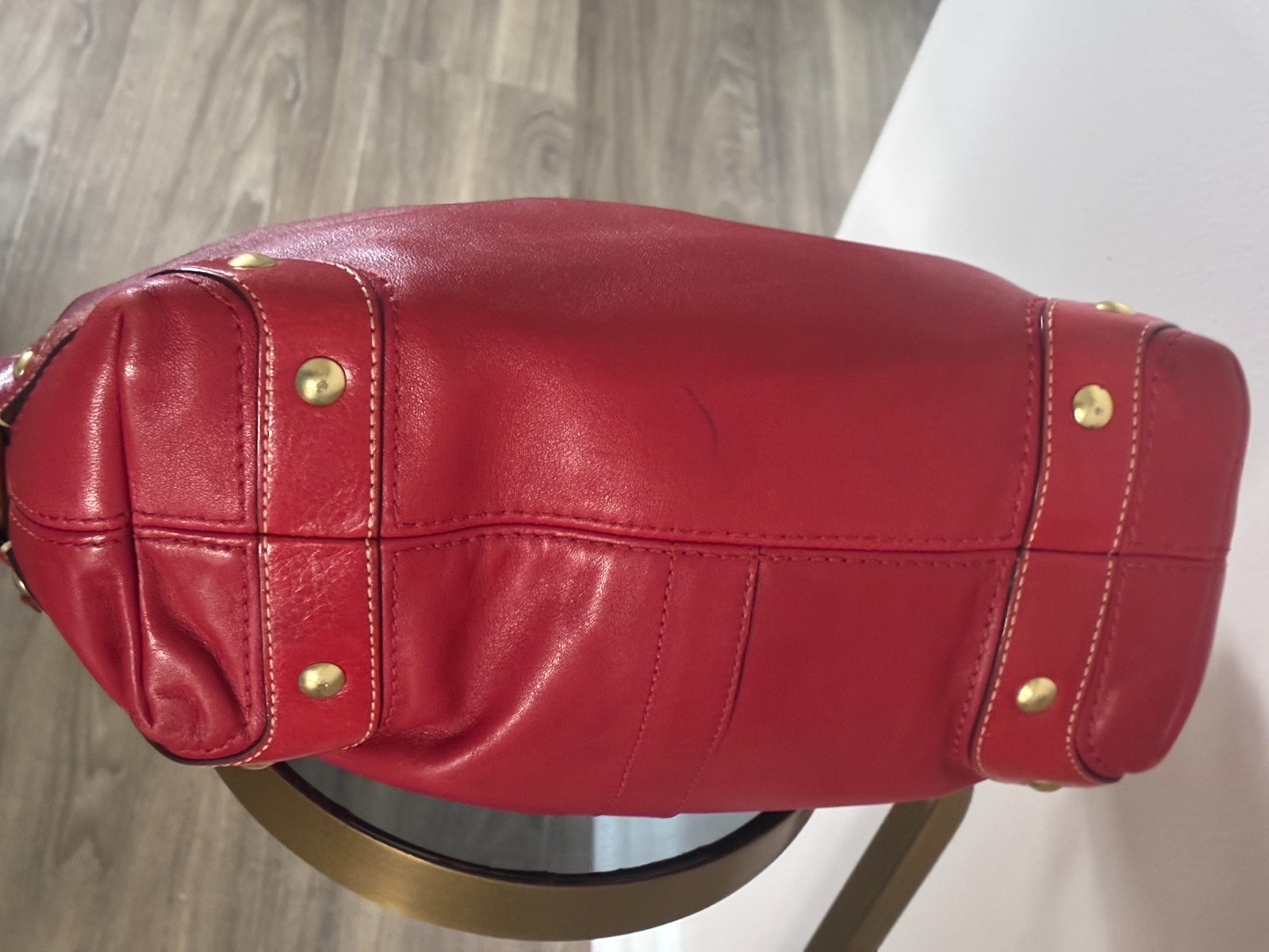 Coach Carly Satchel Purse Y2K Era Cherry Red Medium Size Bag with Stud Accents