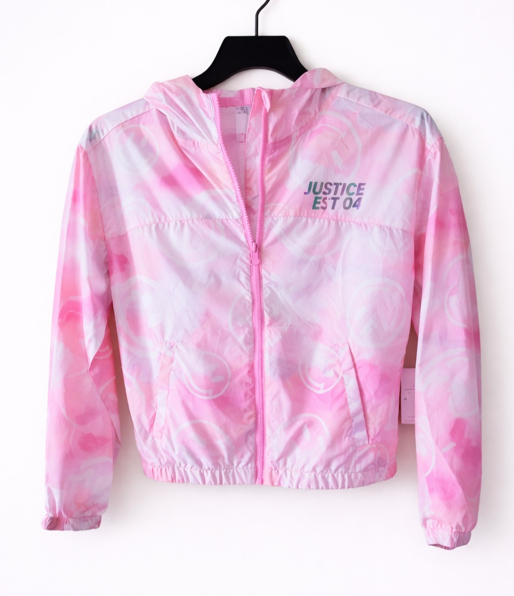 Justice Girl’s Windbreaker Jacket Size Large 12/14 Large Rose Full Zip Pink NEW