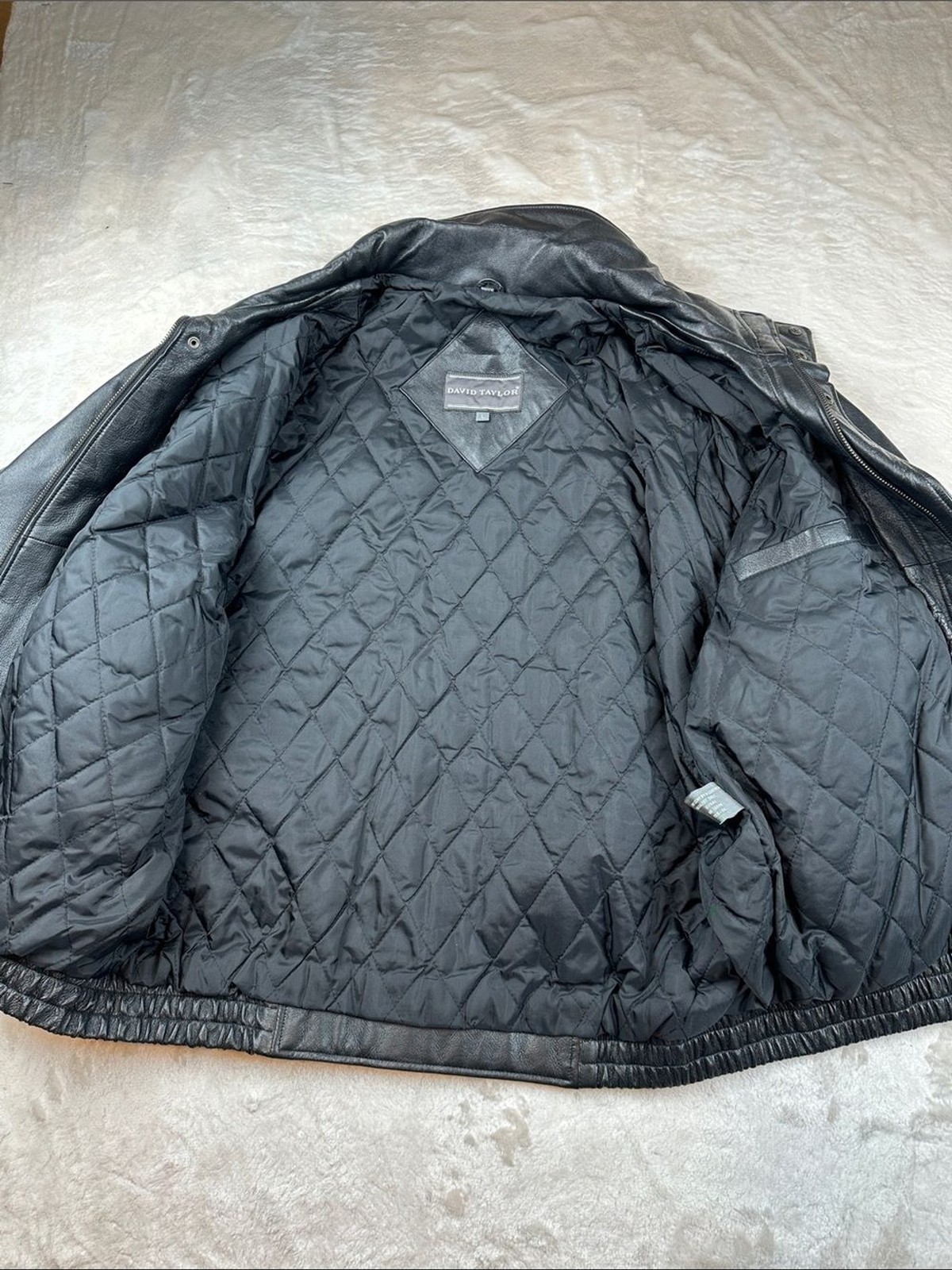 David Taylor Genuine Leather Bomber Jacket Black Men’s Large L Insulated | Biker