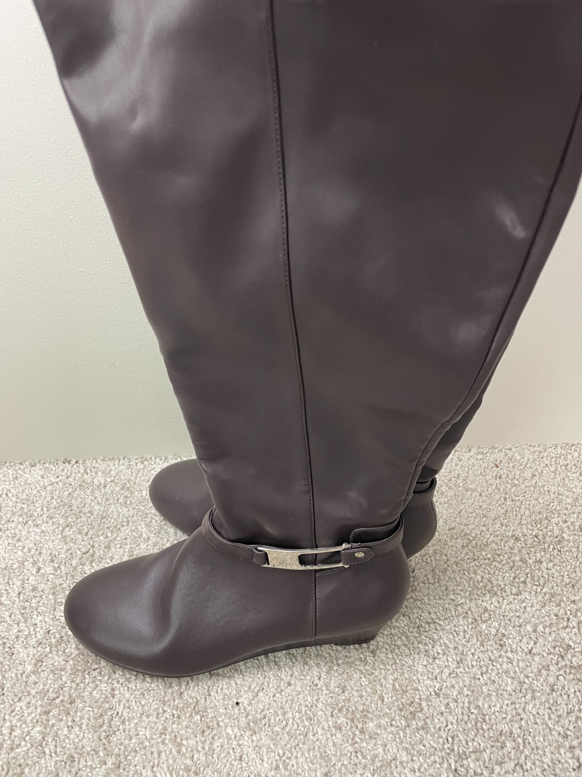 Comfort View Mid-Calf Lyra Boots Womens 10 1/2W Leather Side Zip Buckle Brown
