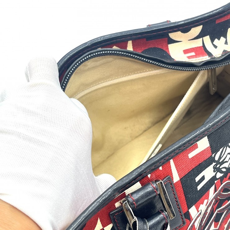 LOEWE Amazona 28 Hand Bag Red Black Monogram Canvas Leather