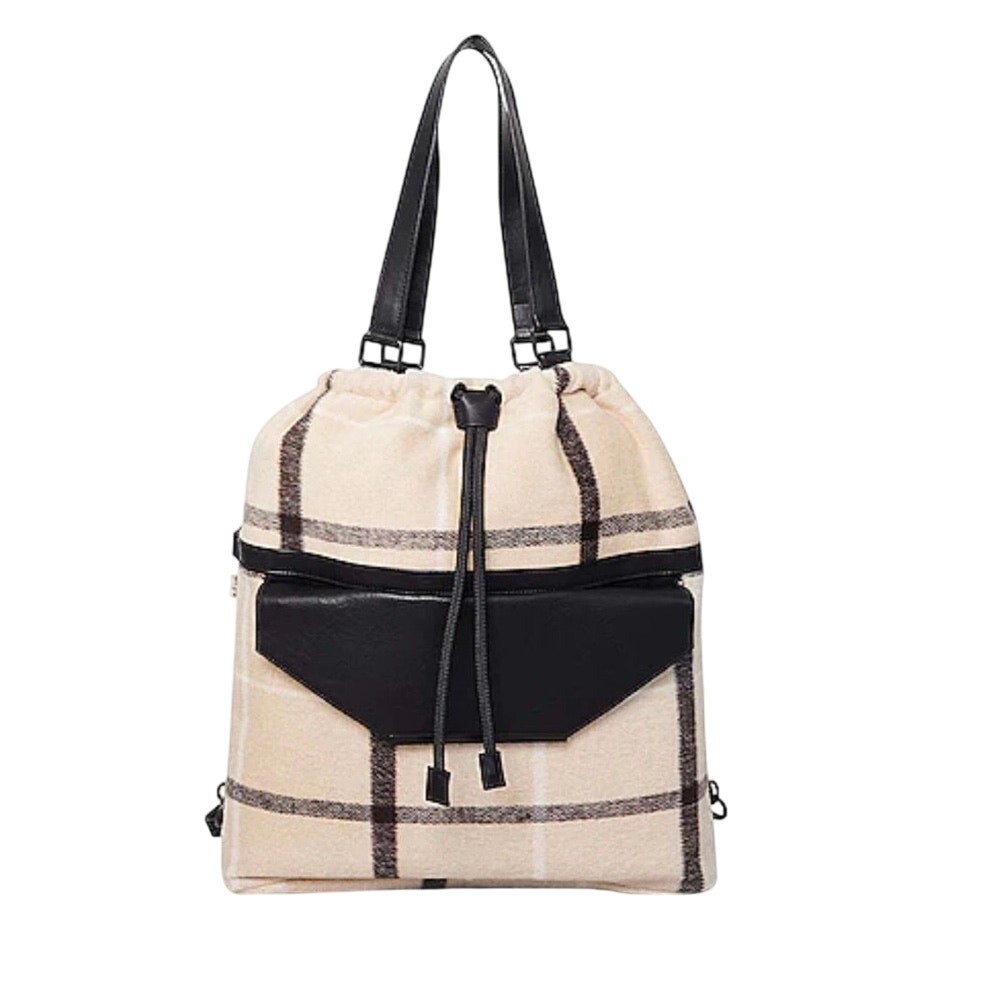 BEIS The Messenger Tote Bag/ Backpack Plaid Convertible Lifestyle Travel Rare