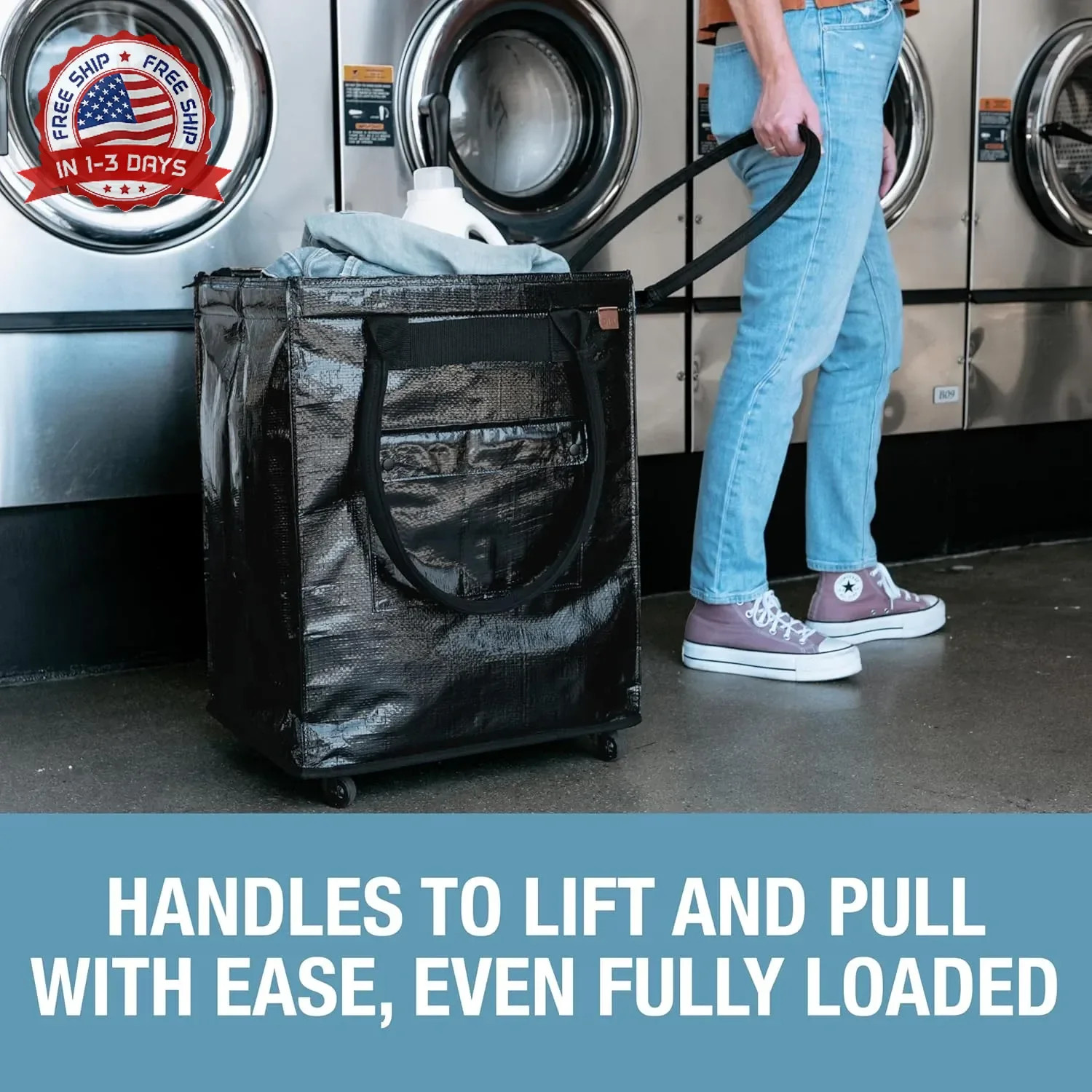90L Collapsible Rolling Tote Bag Heavy-Duty Waterproof for Groceries Laundry