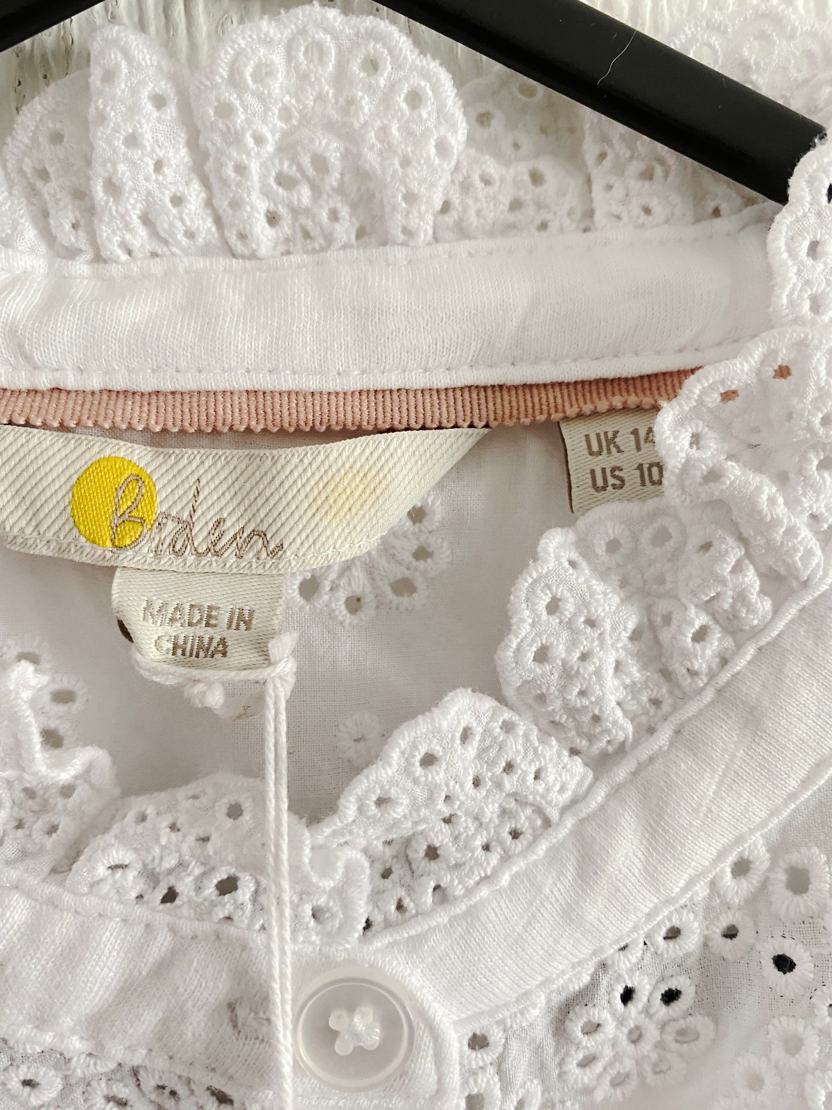Boden White Broderie Yoke Jersey Top size 14 NEW