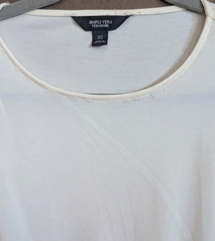 SIMPLY VERA WANG Women’s Banded Hem Draped Peasant Boho Top Ivory Size XSl NWT