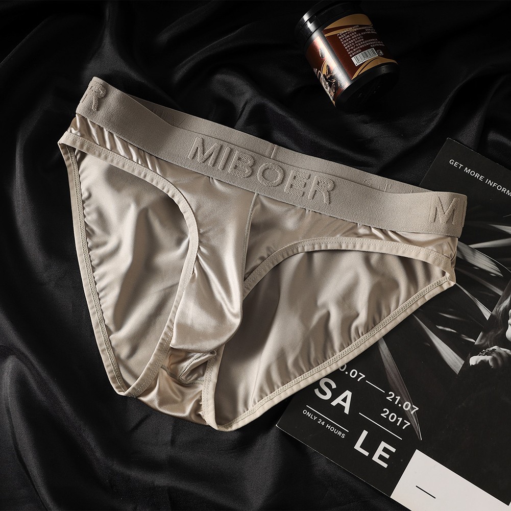Mens Lightweight Ice Silk Briefs Underwear Smooth Satinlike Bulge Pouch