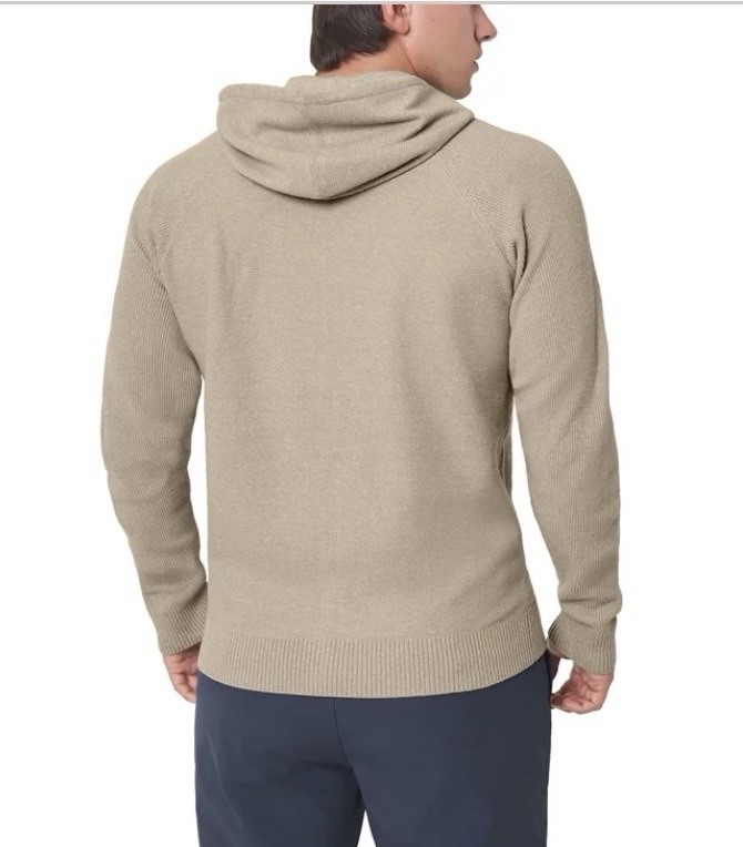 Modern Ambition Men’s Full Zip Hooded Sweater, 4‑Way Stretch, Medium Color Beige