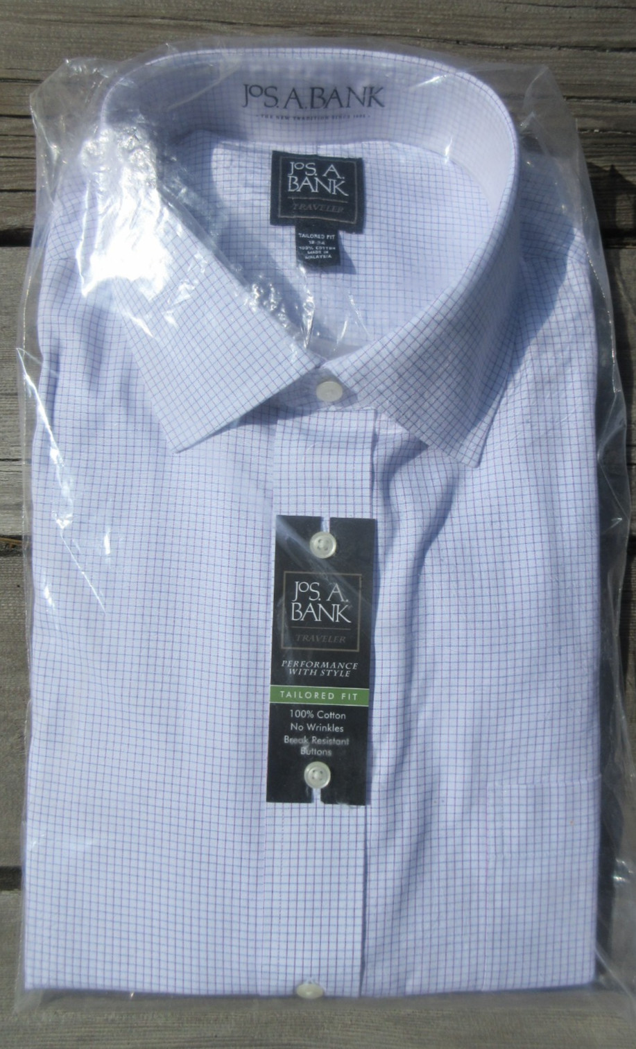 NWT Jos A Bank Shirt Men’s 18-34 Blue Checked Traveler Travel Tech Tailored Fit