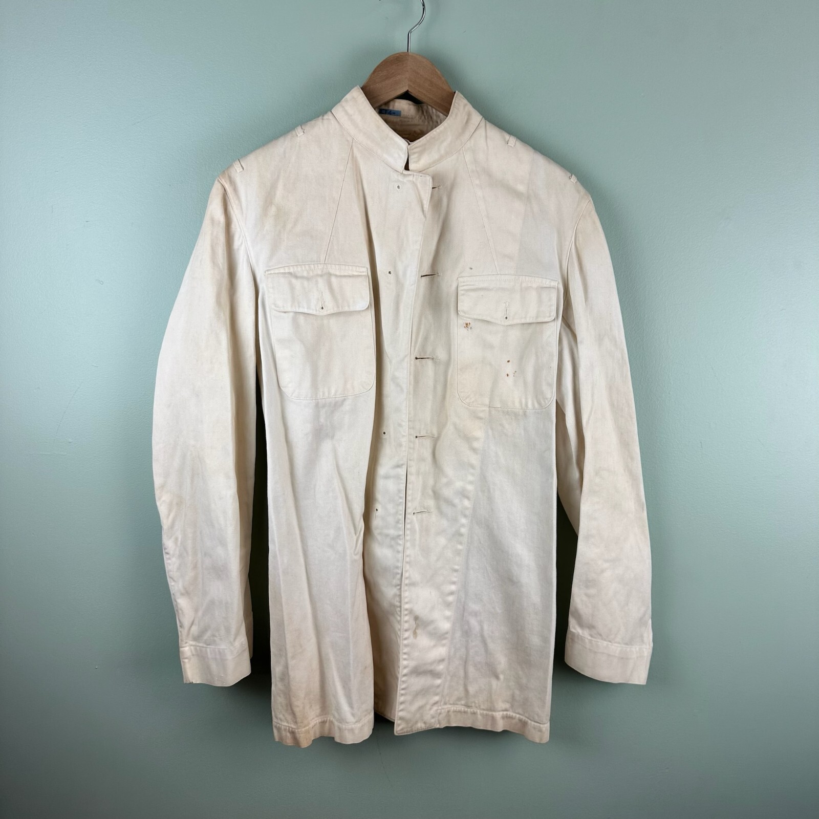 Stevens Twist Twill Cotton Change Buttons (Missing) Shop Coat Small Old 40s 50s