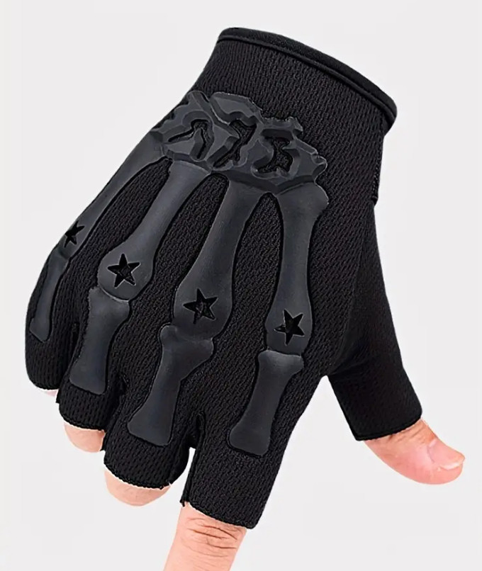 Skeleton Fingerless Half-Finger Tactical Gloves Motorcycle Driving Gloves Riding