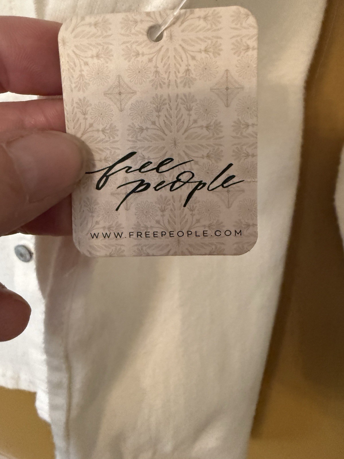 We The Free White Embroidered Bird Cotton Denim Collared Shacket Pockets XS