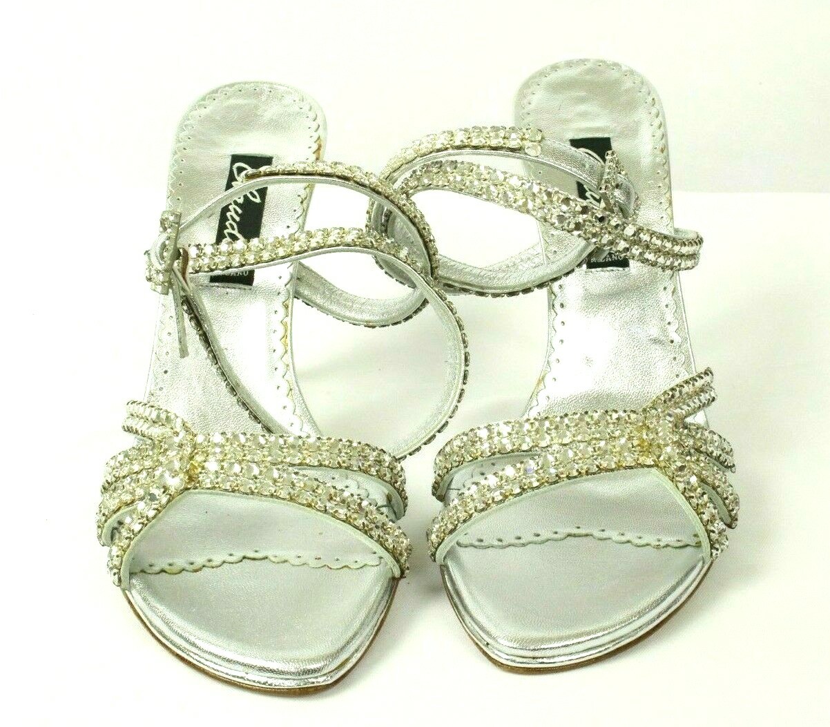 Frances cosacco Leather Silver Crystal Shoes Made In Italy Retail $719
