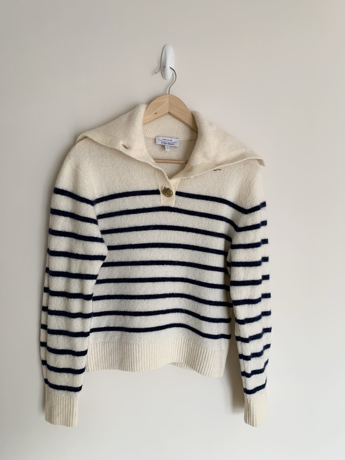 & Other Stories Paris Atelier Striped Alpaca Blend Jumper Cream & Navy Size S