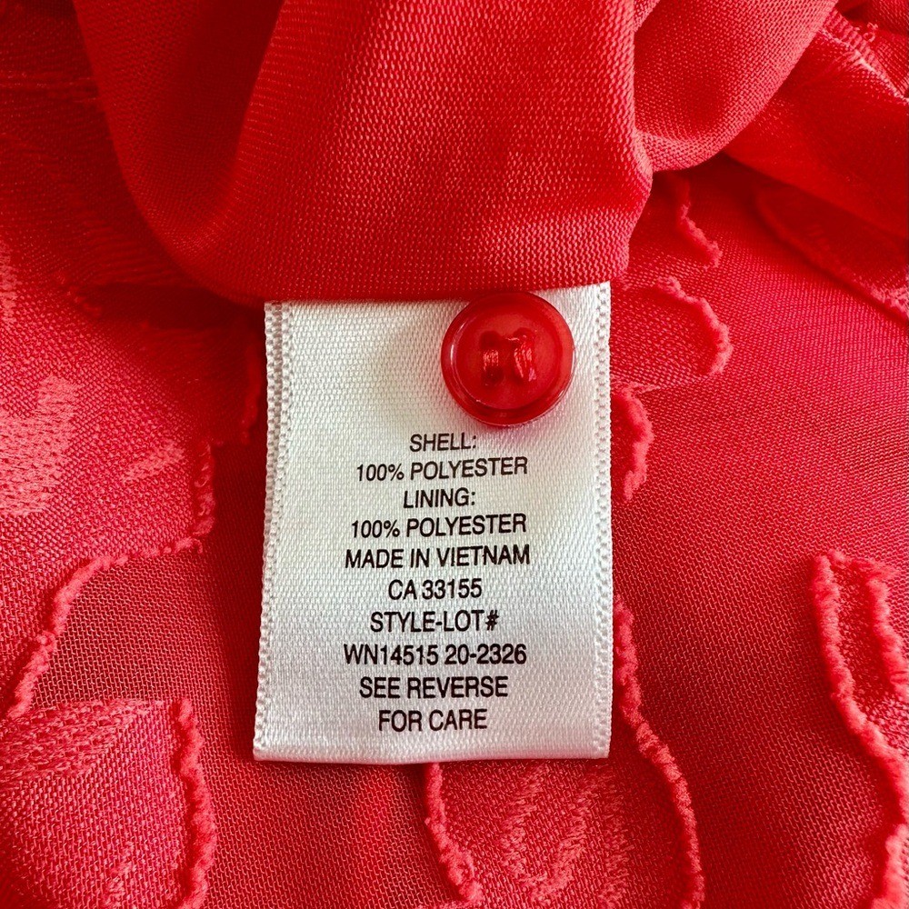 KENAR Bright Red Floral Sleeveless Keyhole Twisted Mock Neck Blouse Women’s XL