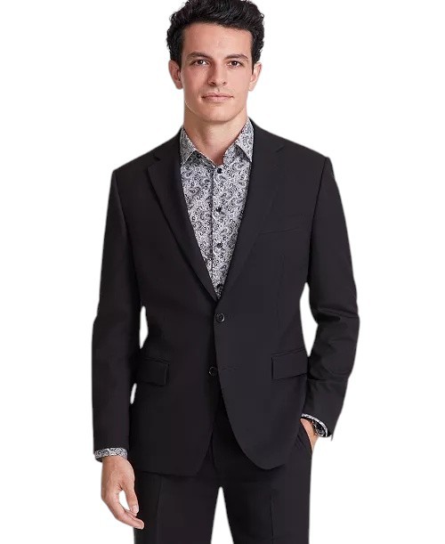 Tallia Mens Classic fit Suit Jacket Blazer 42 R Black Solid Stretch