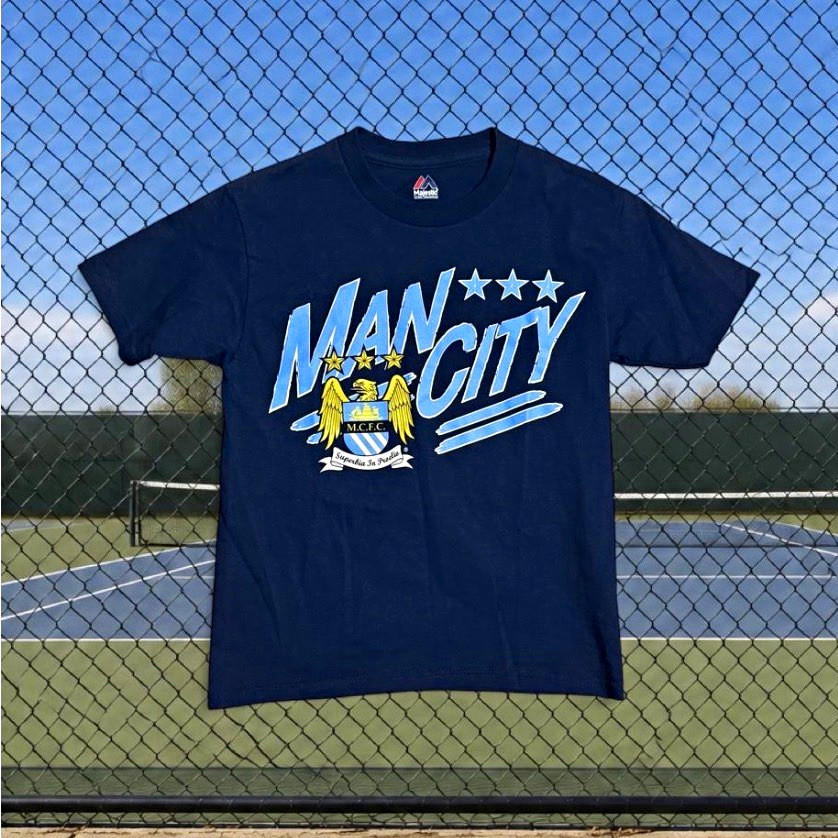 Majestic Manchester City Blue Graphic Logo Crew Neck Short Sleeve T-Shirt S