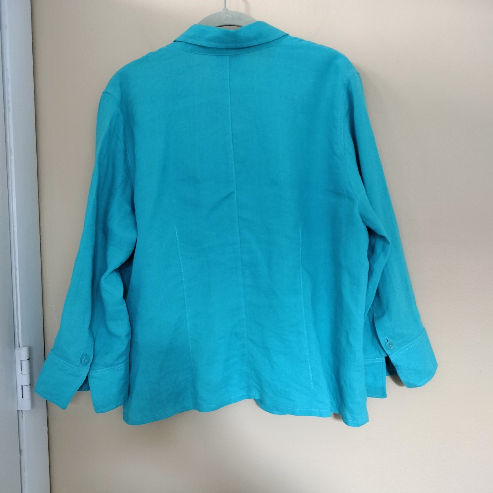 Talbots Irish Linen Blue Button Up Shirt Jacket 16 Office Vacation