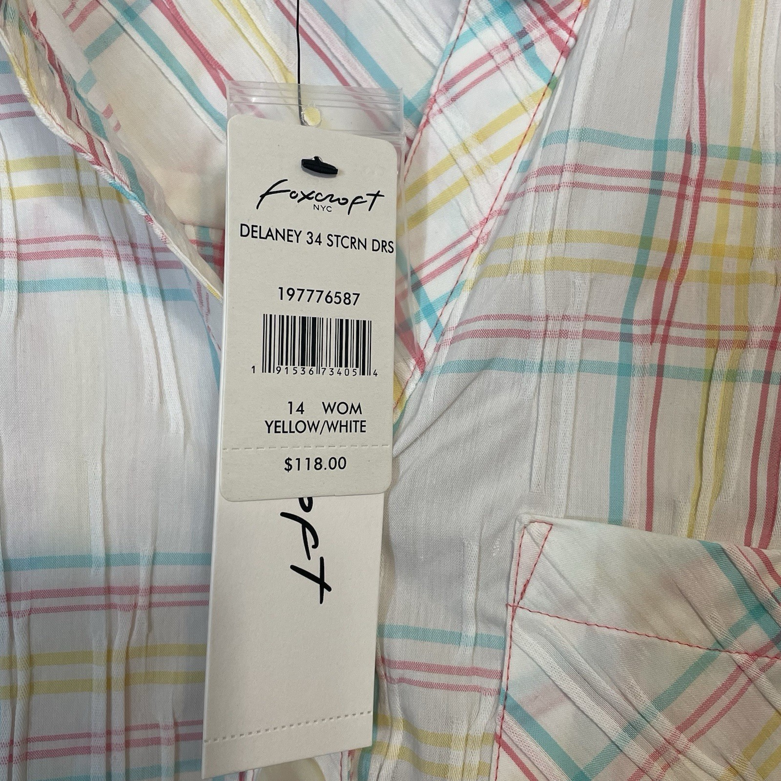 Foxcroft NYC Delaney Crinkle Plaid Dress Plus Size 14W NEW Pastel Summer Pockets
