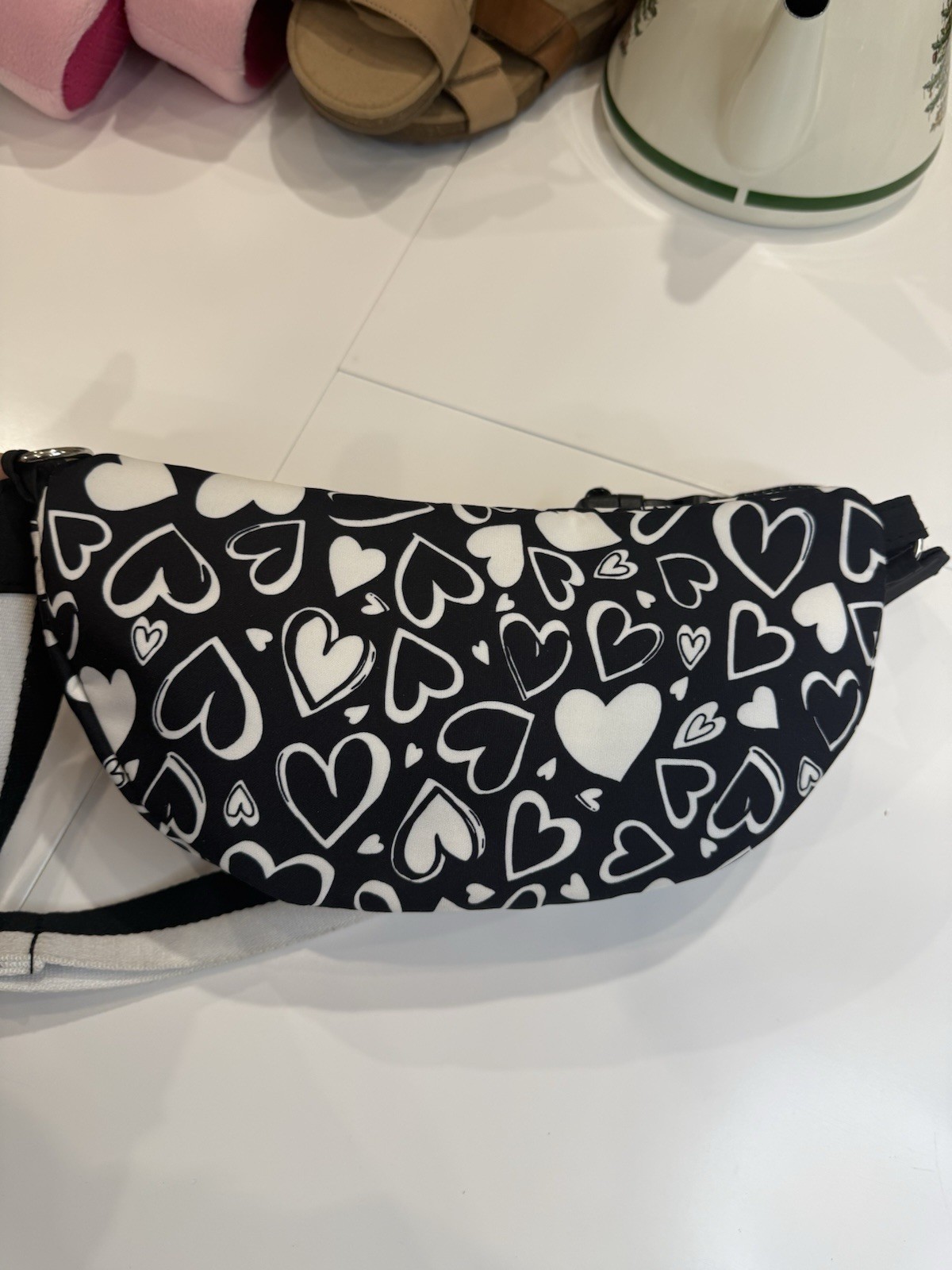 Brighton Endless Love Belt Bag Fanny Pack Black White Hearts Excellent