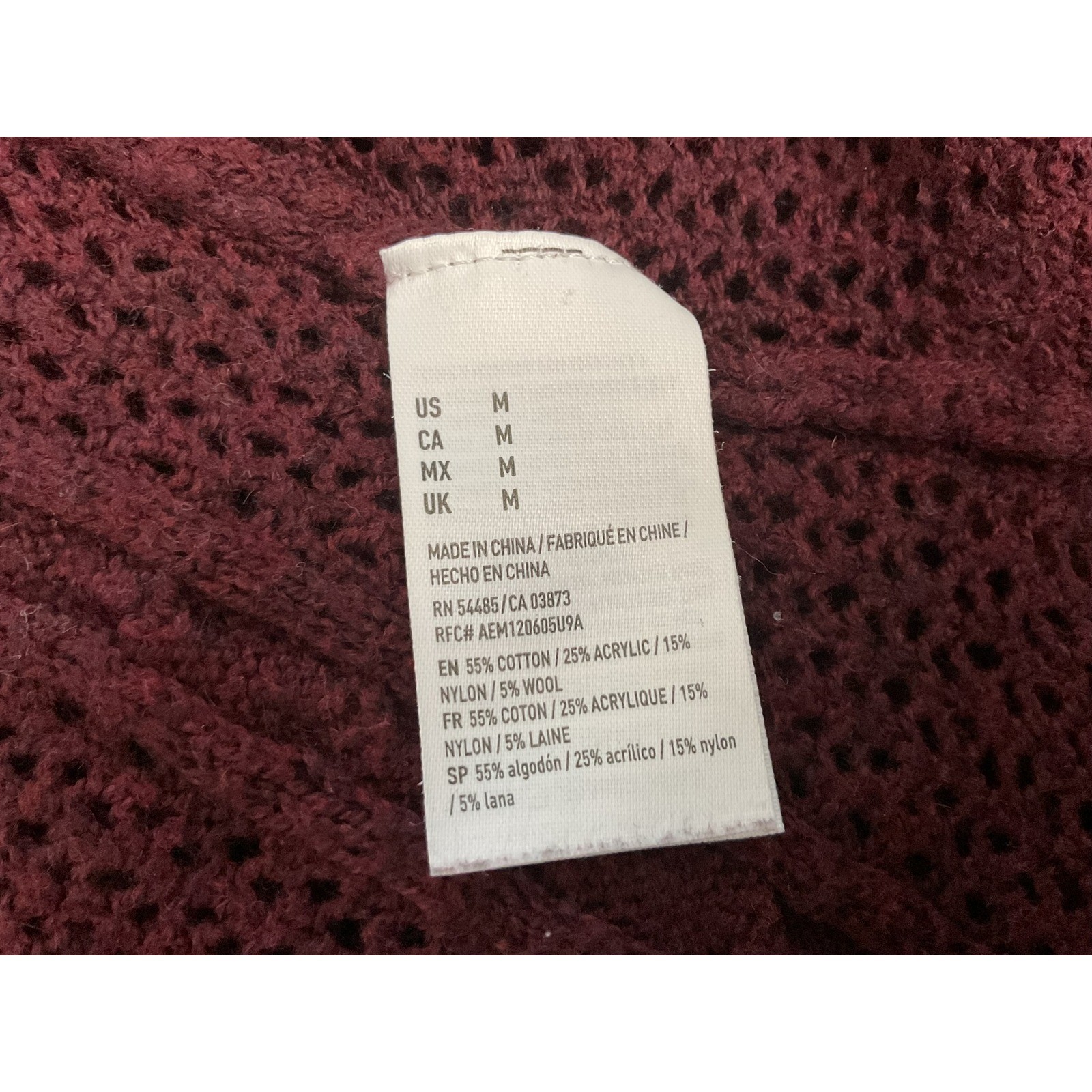 American Eagle Outfitters Sweater Medium Burgundy Cable Knit Pullover LS