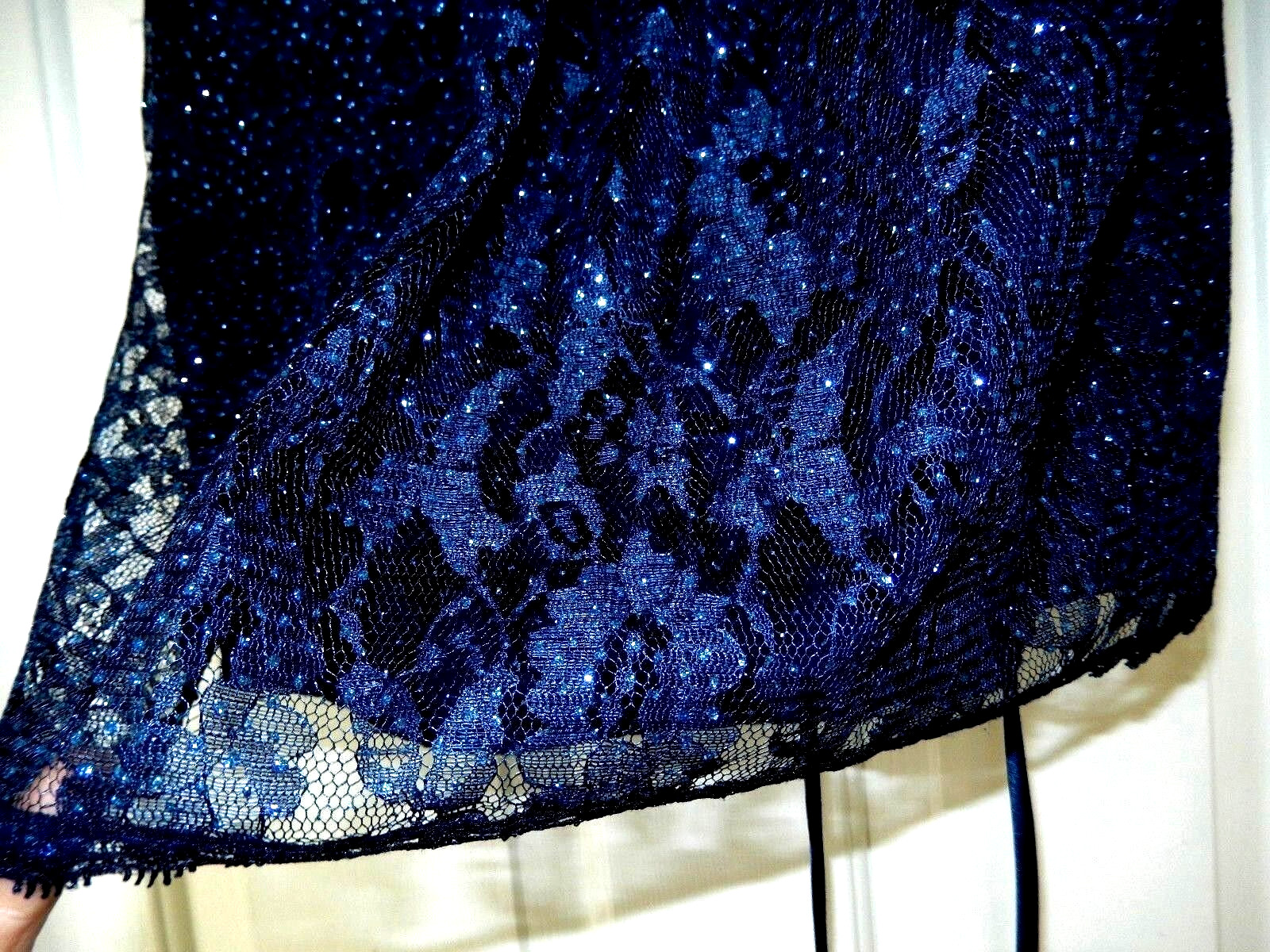 VANITY Sparkle Lace Overlay Sleeveless Top Blouse w Satin Sash & Rear Ties-L