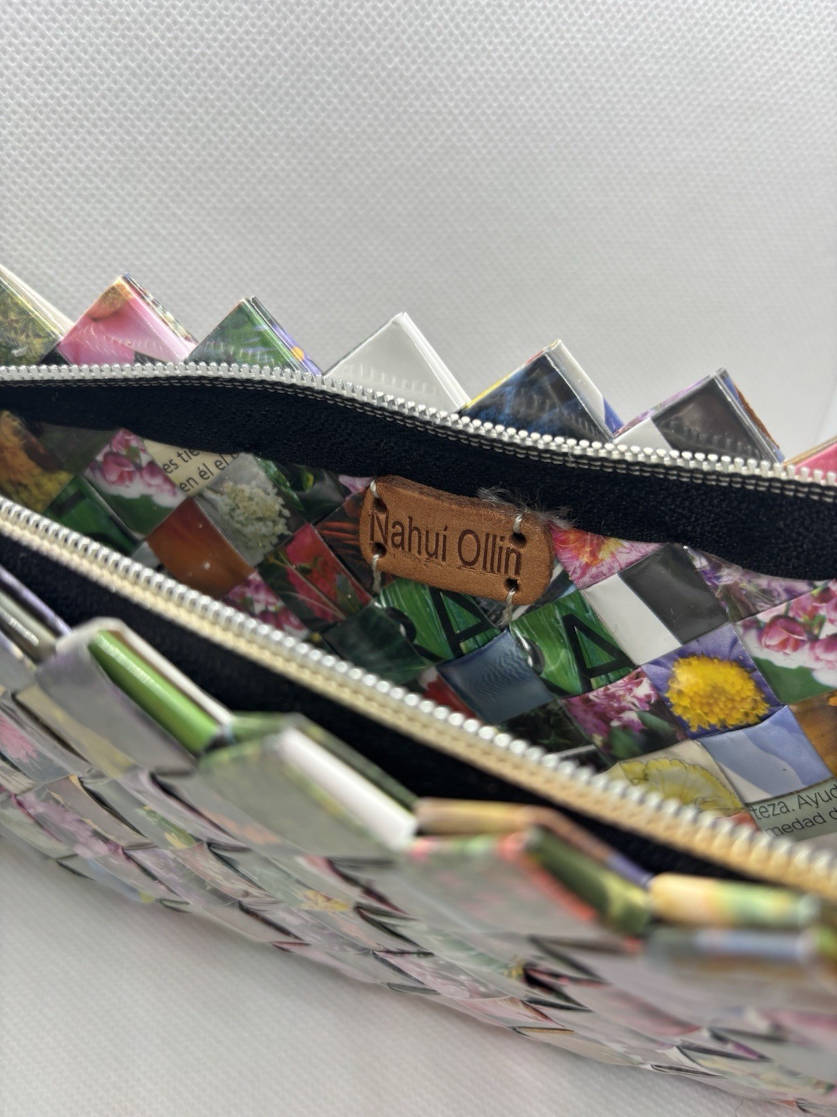 Nahui Ollin Woven Floral Wrapper Wristlet 10” Bag Clutch Purse Strap Multicolor