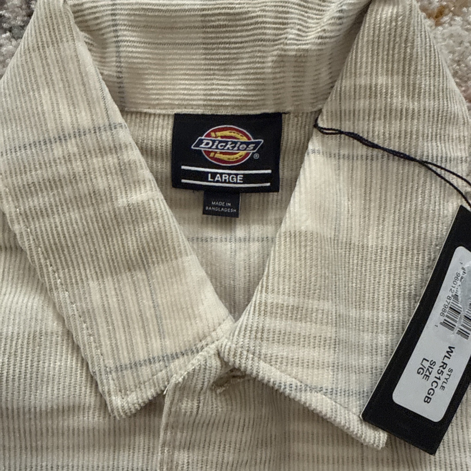 Dickies Corduroy Plaid Alma Button Up Shirt NWT Men’s Ivory Skater L/G