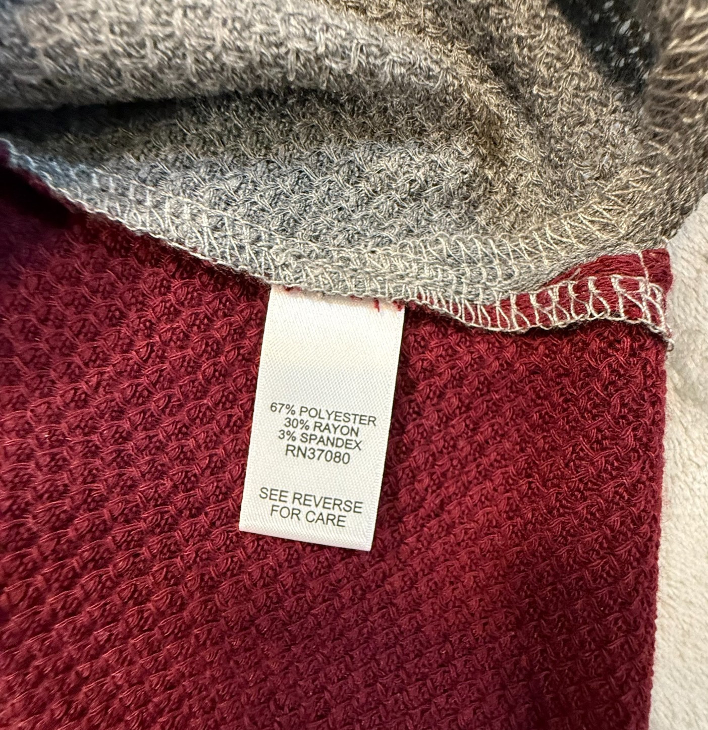 Active Life Colorblock Thermal Knit Tunic Top Gray Burgundy XL NWT