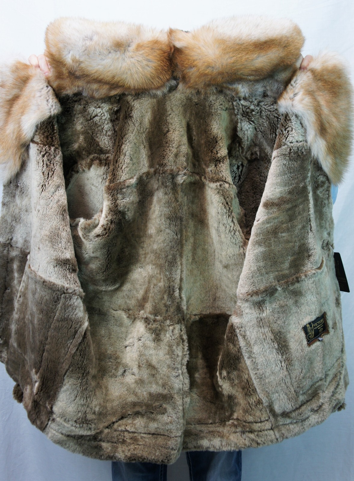 WHISKEY REAL SHEEPSKIN SHEARLING LEATHER REAL FOX MARLBORO TRENCH Coat S-8XL