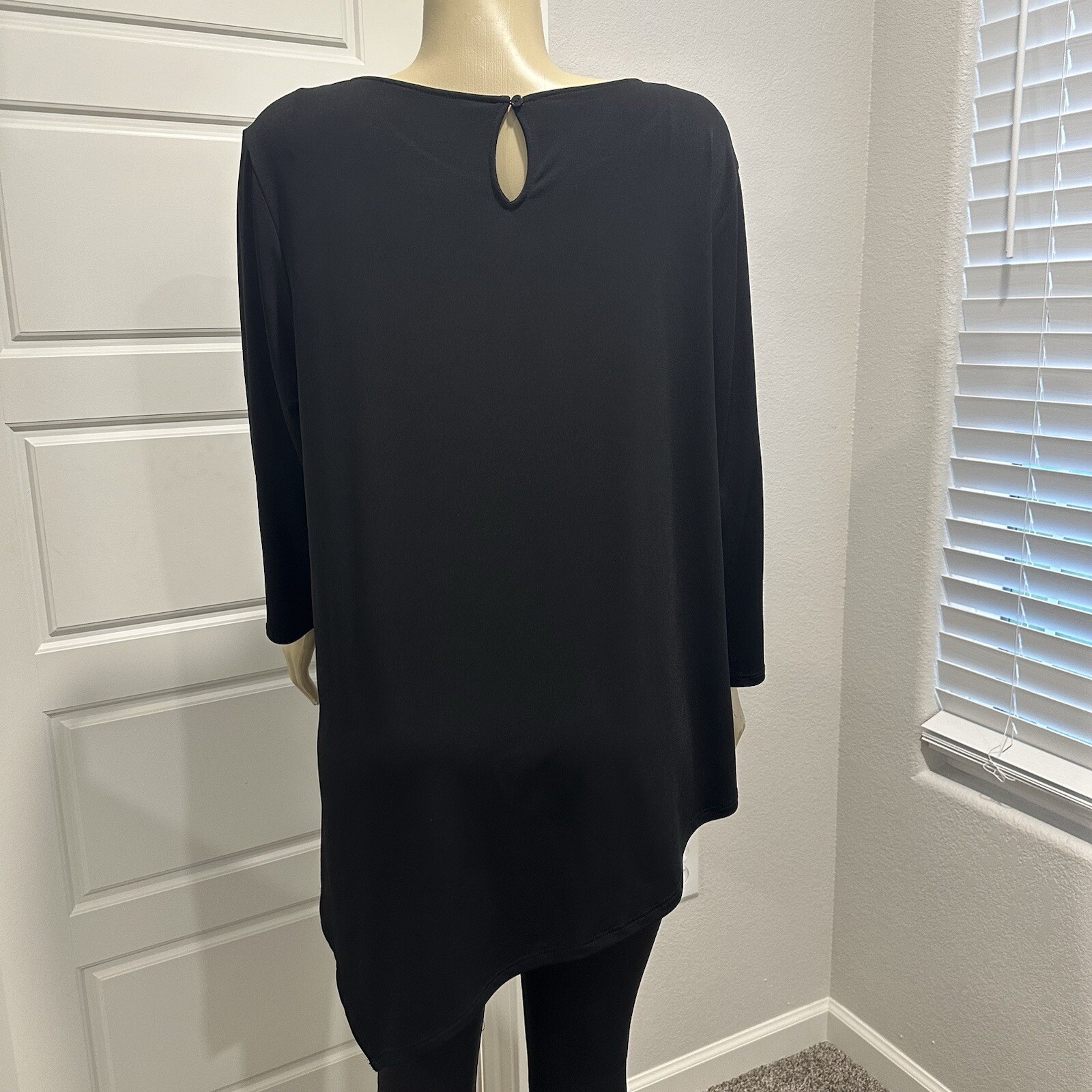 Chico’s Size 3 XL Black Asymmetrical Artsy Tunic Shirt Top Slinky Lagenlook