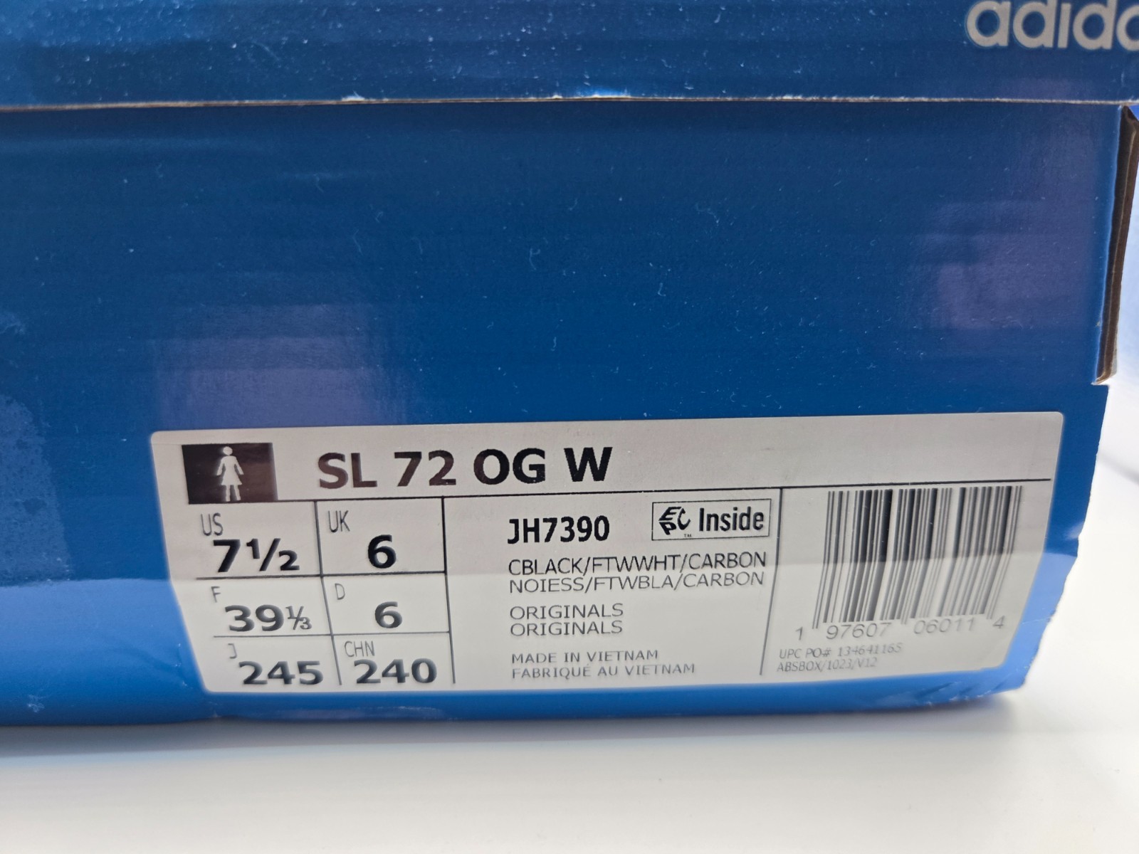Adidas Originals SL 72 OG W JH7390 Women Black White Carbon Size 7.5 NEW