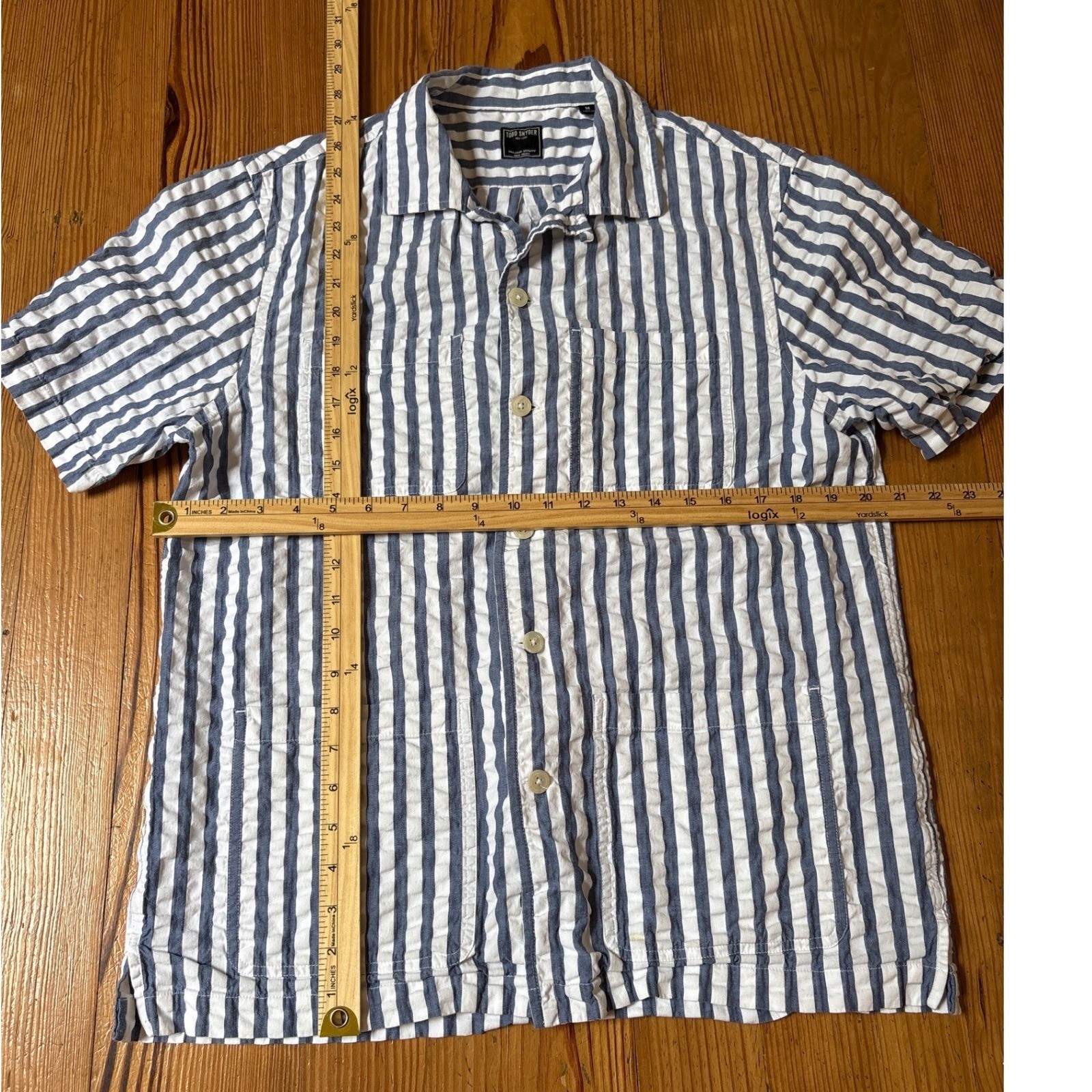 Todd Snyder Button Down Mens Blue White Striped Camp Utility Shirt SIZE M