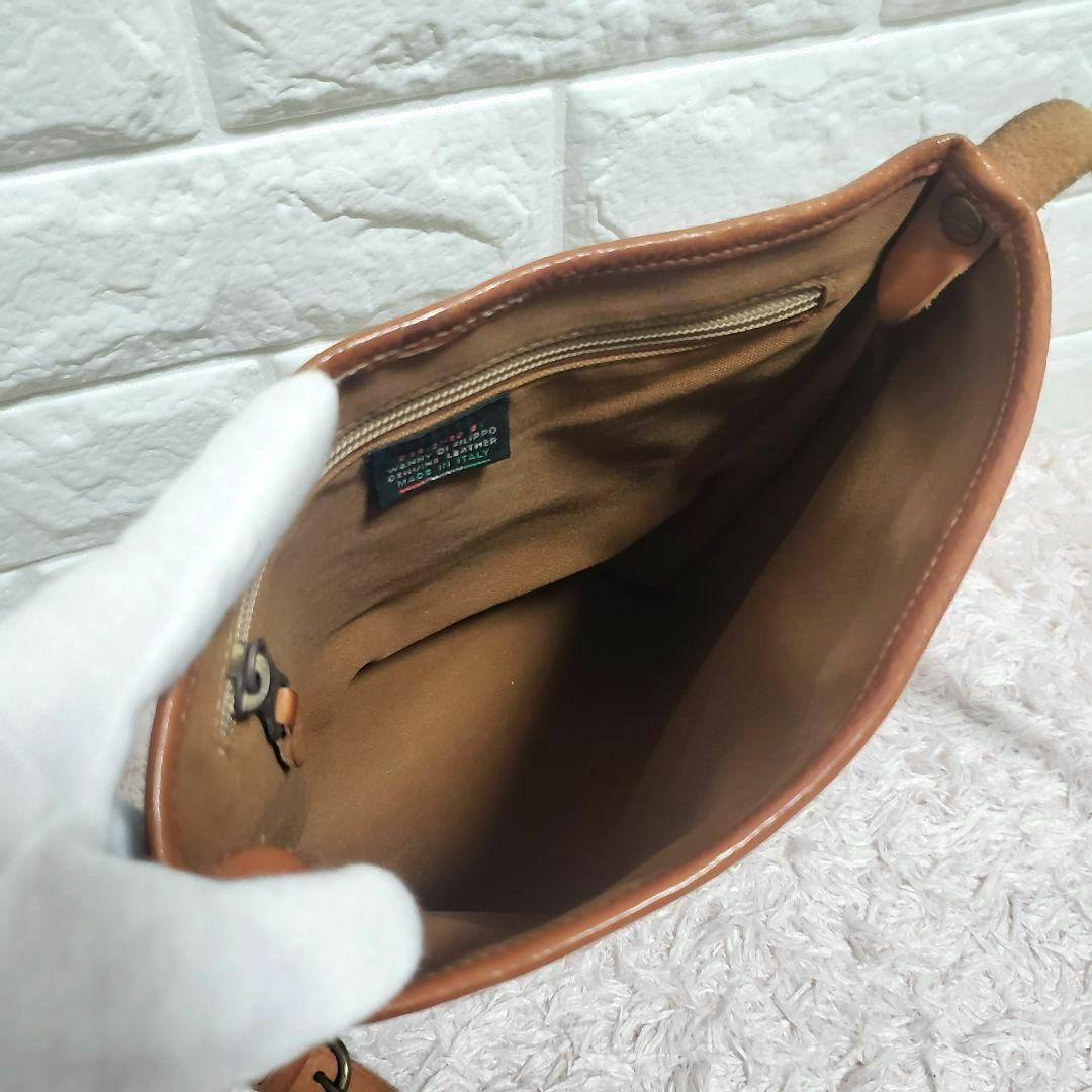 IL BISONTE Monogram Leather Shoulder Bag Beige 11.4×9.4in Adjustable Strap