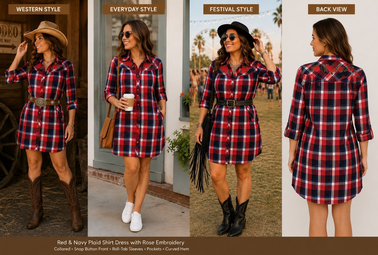 Twenty One Embroidered Plaid Western Shirt Dress Cowgirl Boho Festival Cottage S