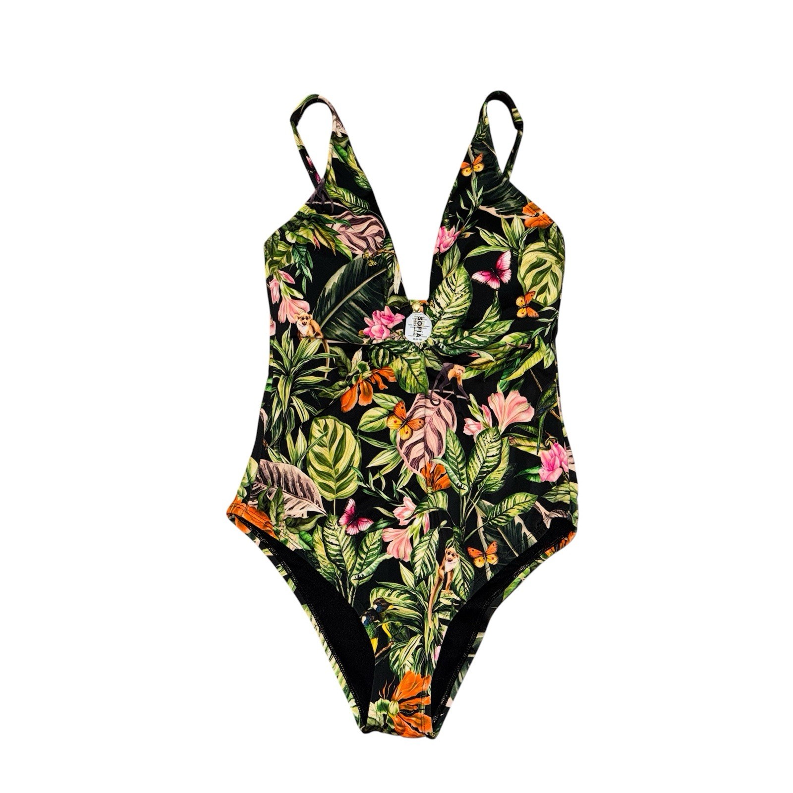 Sophia By Sophia Vergara Ring Front Plunge One Piece Swimsuit – Medium – NWT
