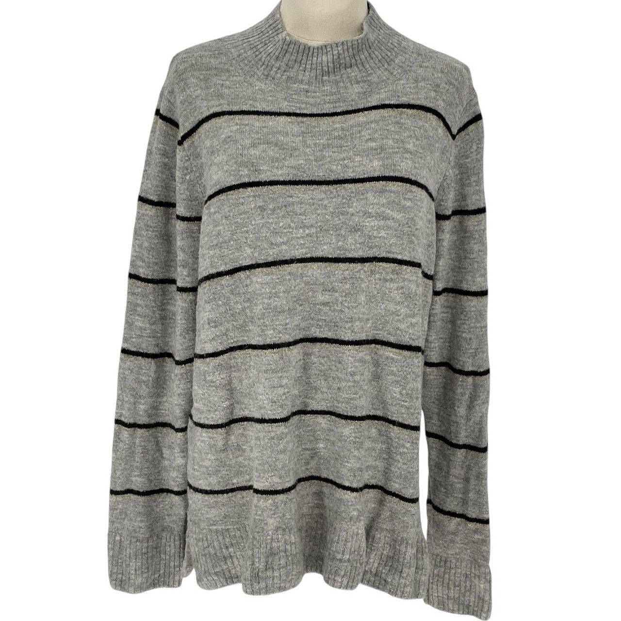 Old Navy Gray Black Striped Mock Neck Sweater Pullover Long Sleeve Size L