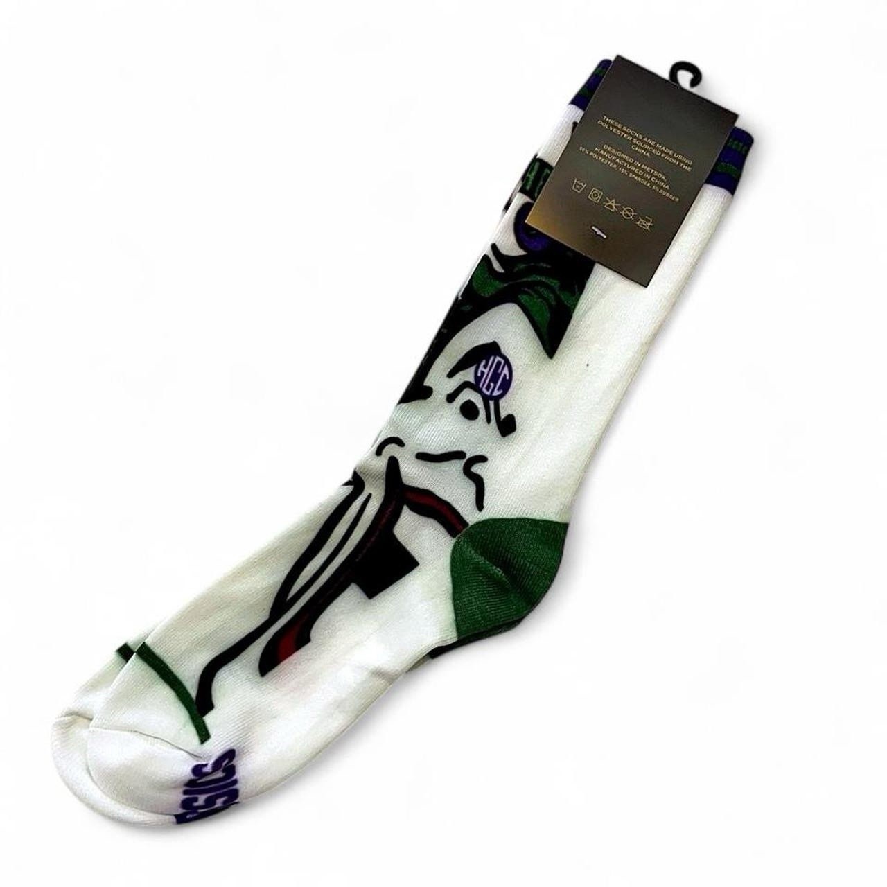 The Joker Graphic White Green Purple Black Crew Socks Size Large-XL/9-13