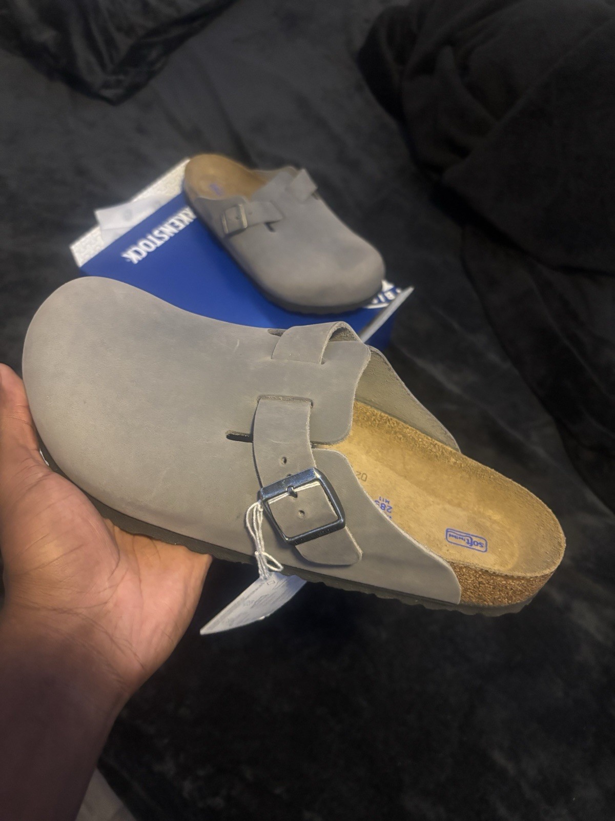 Birkenstock Boston Men’s Gray Suede Clog Sandals Buckle Strap Cork US 11