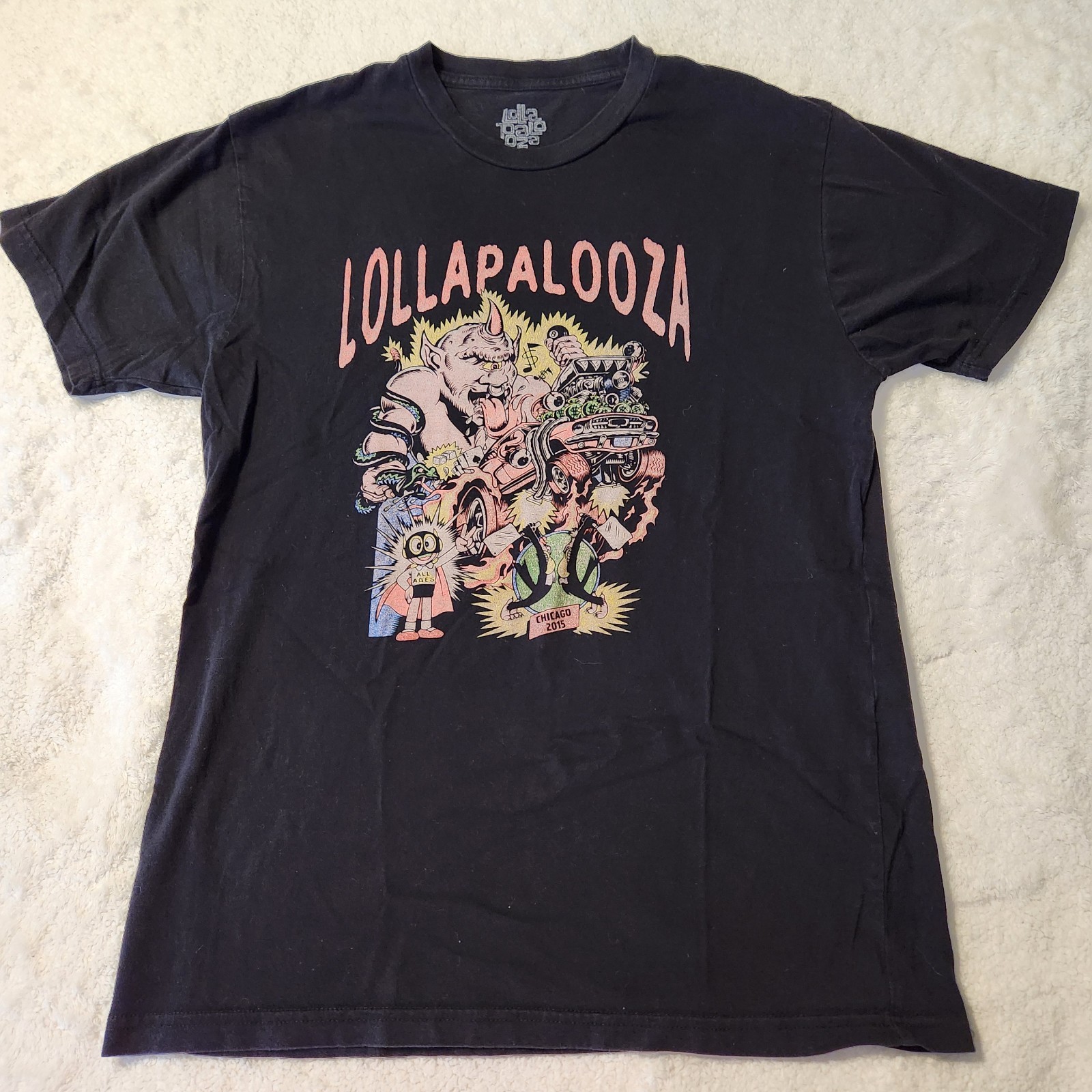 Lollapalooza 2015 Official Festival Concert Double Sided Black T-Shirt Size M